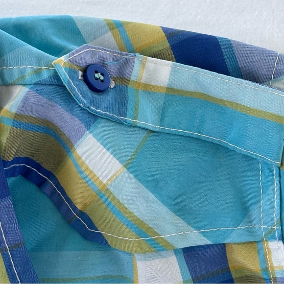 True Rock Mens short sleeve blue/yellow button up plaid shirt, size Large - Picture 4 of 9